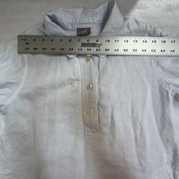 J. Jill Womens Long Sleeve Linen Popover Shirt Blouse Medium Light Blue Casual - Picture 7 of 10
